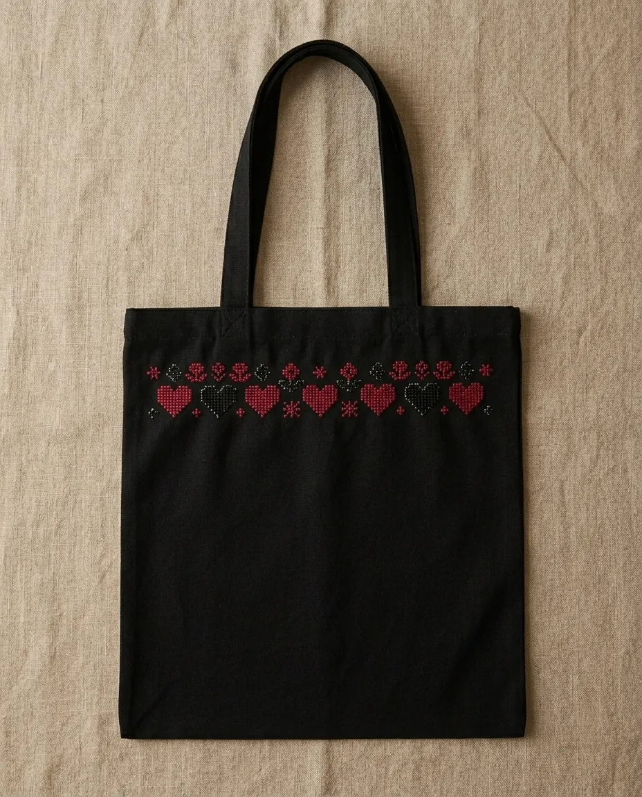 Bordado Band Tote – Black canvas