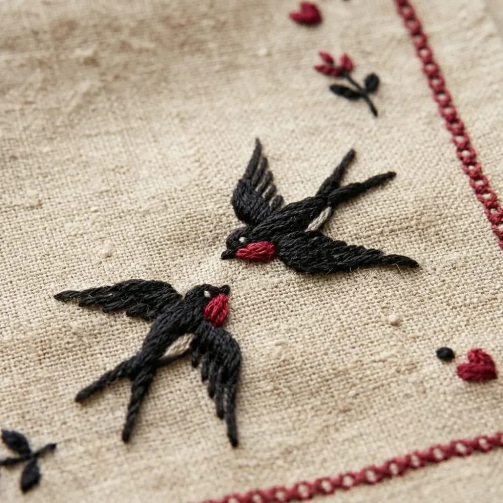 Andorinha Handkerchief Set – embroidery detail