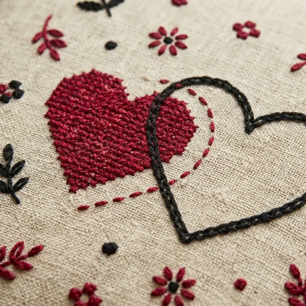 Coração Pillow Cover – embroidery detail