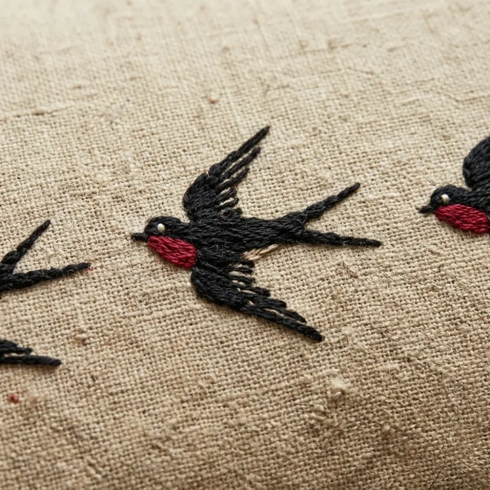 Andorinha Lumbar Cover – embroidery detail