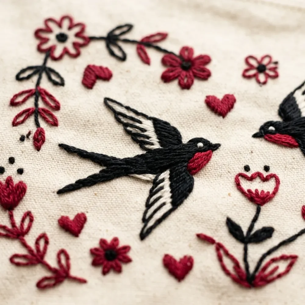 Andorinha Pouch – embroidery detail