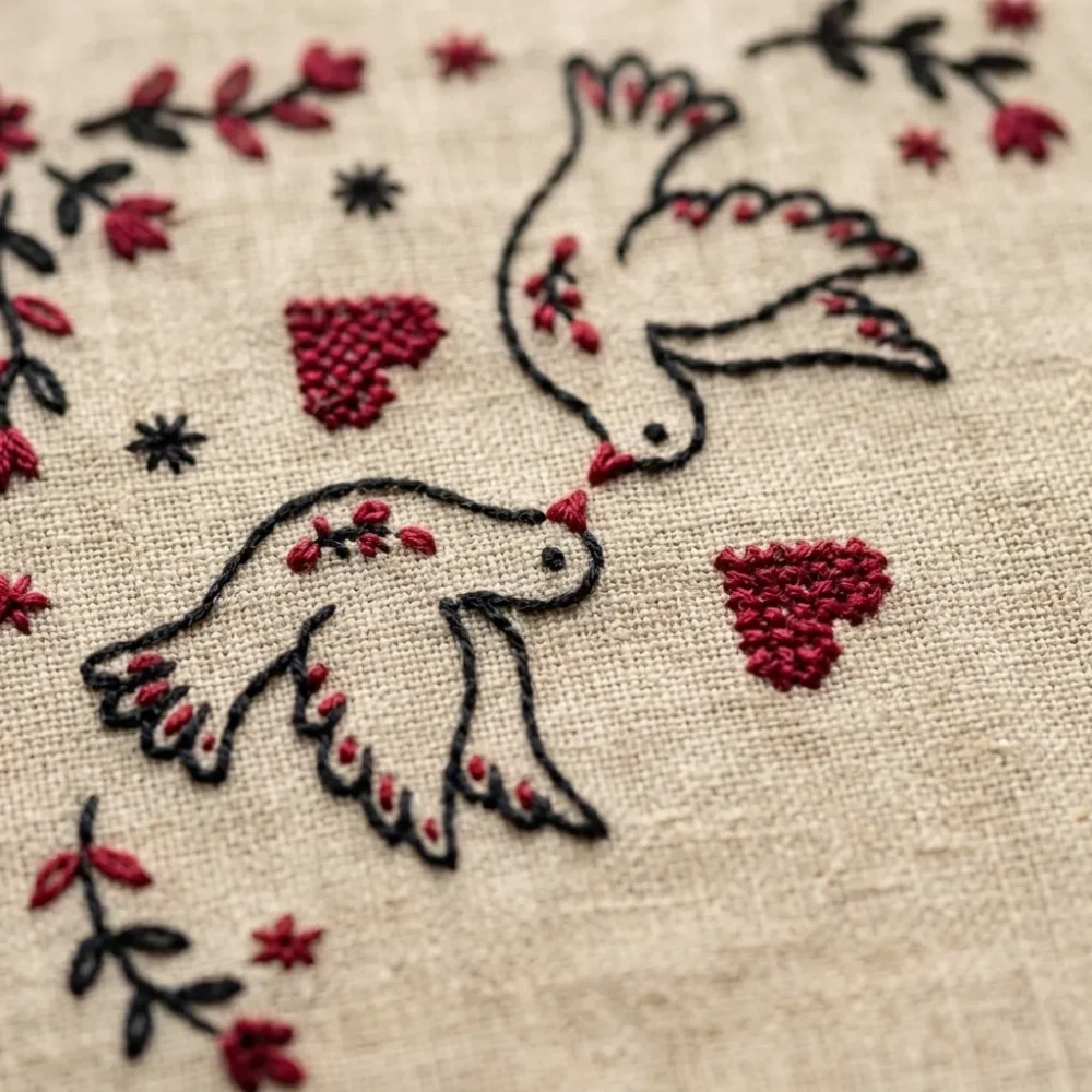 Pombas Handkerchief Set – embroidery detail