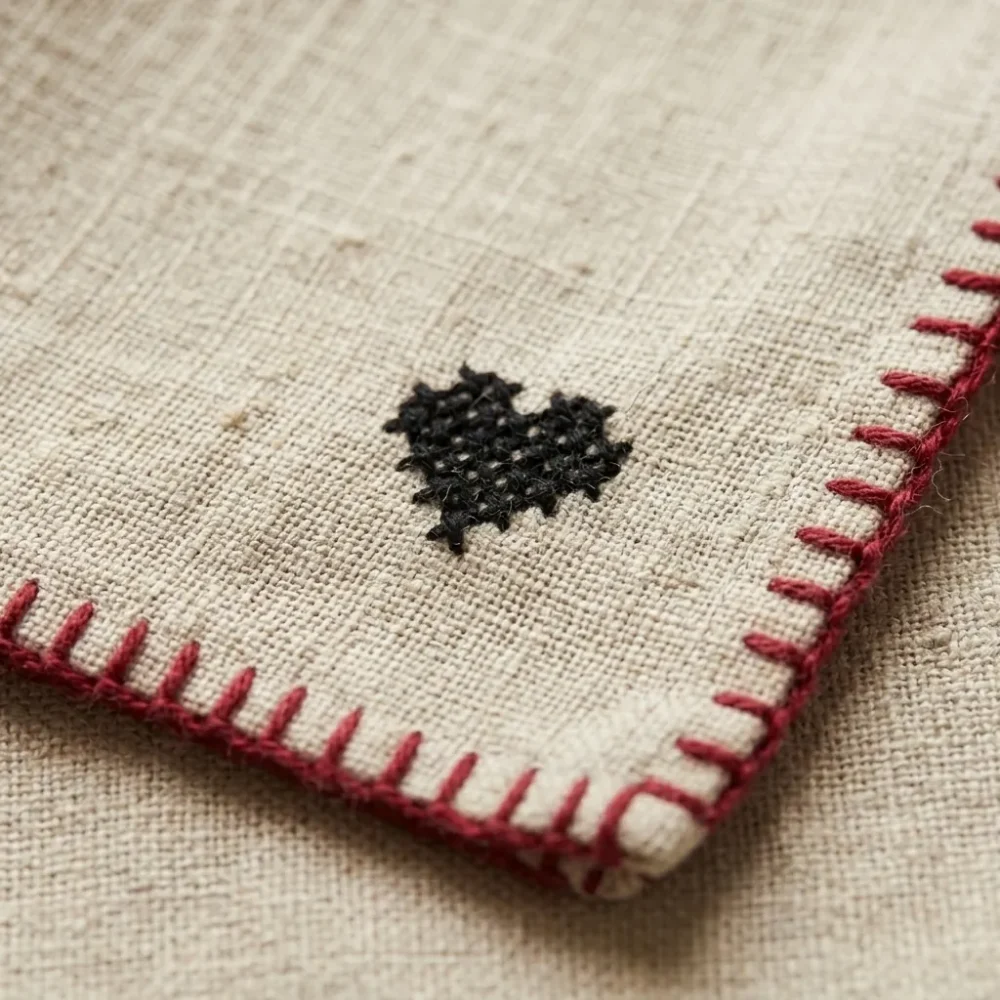 Sweetheart Border Handkerchief Set – embroidery detail