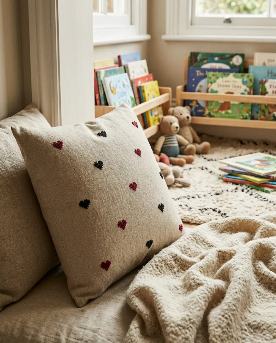 Little Hearts Pillow Cover – in use